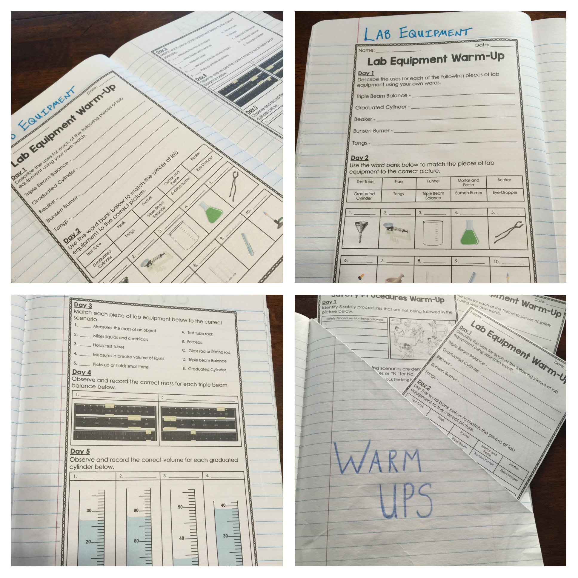 Safety and Scientific Method Warm-Ups Safety and Scientific Method Warm-Ups