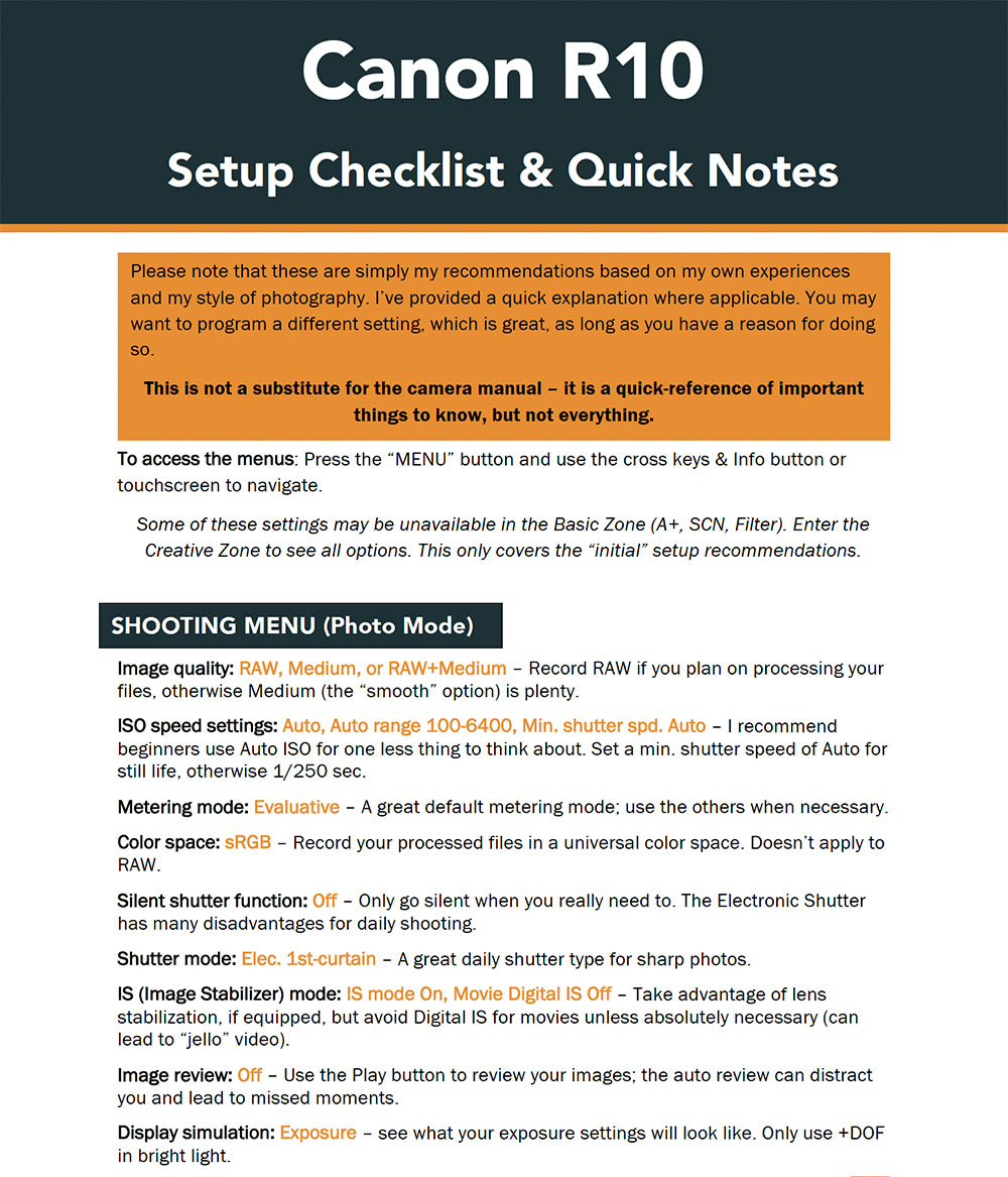 canon r10 setup checklist