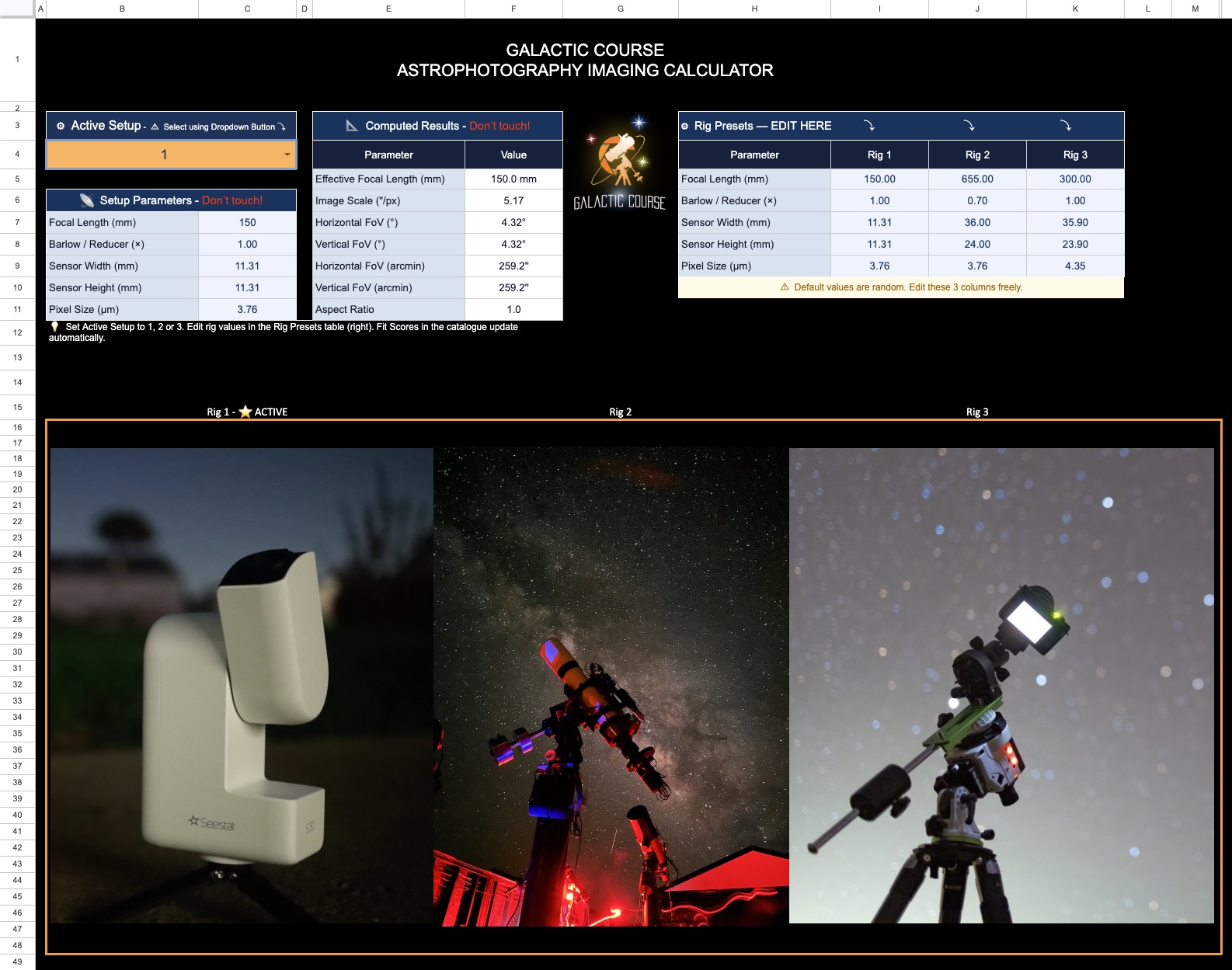Astrophotography target sheet rigs