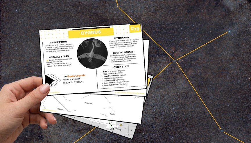 Cygnus constellation printable card for reference
