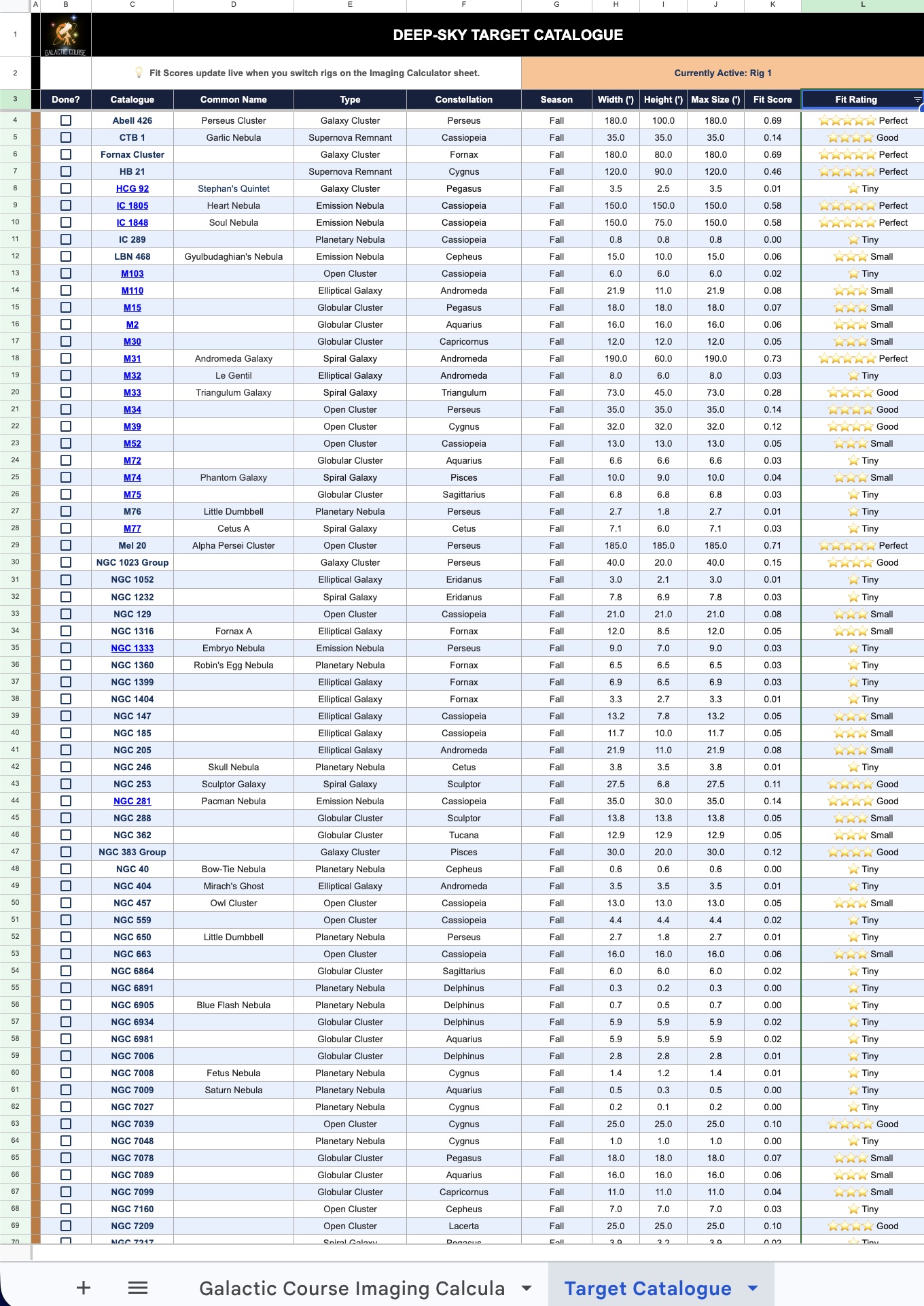 Astrophotography target database