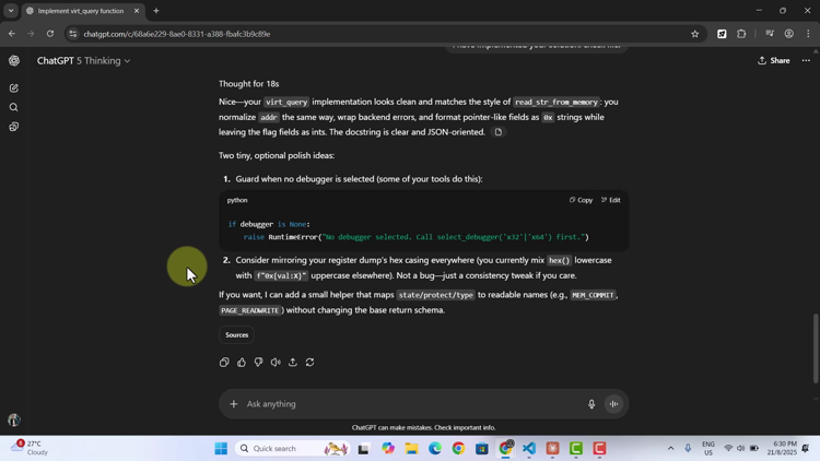 ChatGPT guidance for implementing an MCP tool for reverse-engineering automation
