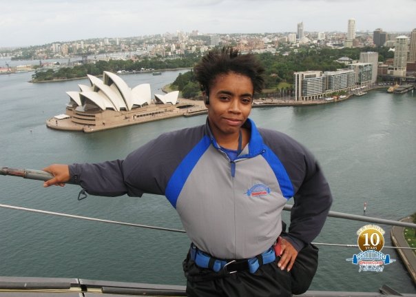 Tiffany climbing Sydney Harbor Bridge