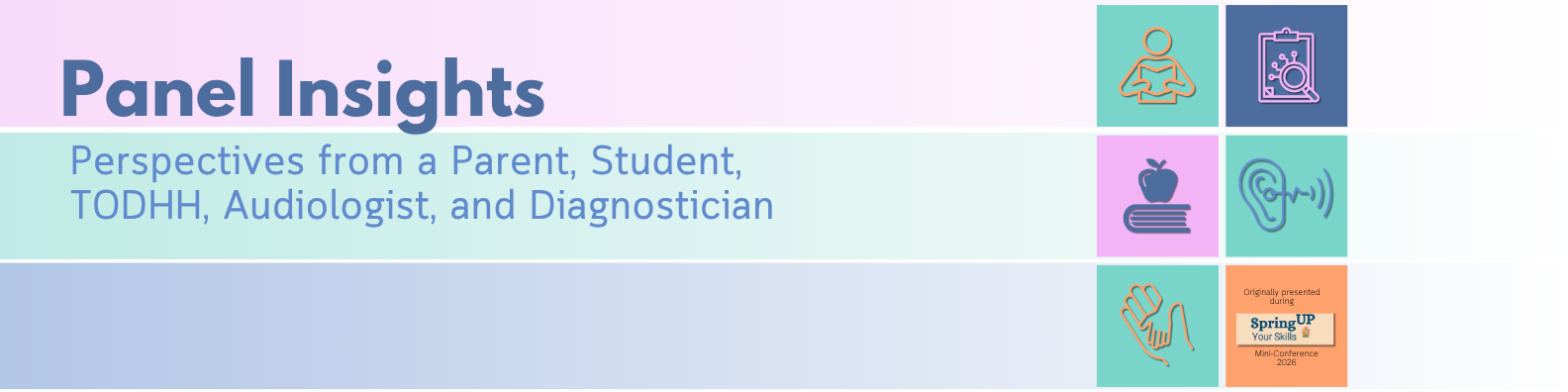 Title on top of icons for student, teacher, diagnostician, audiology, and parent.