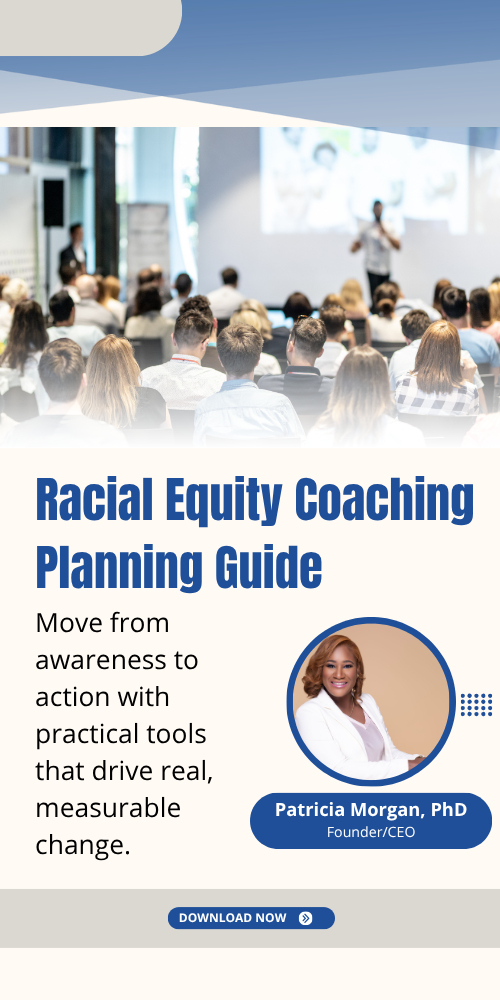 Picture of diverse hands with the text banner - Racial Equity Coaching Planning Guide