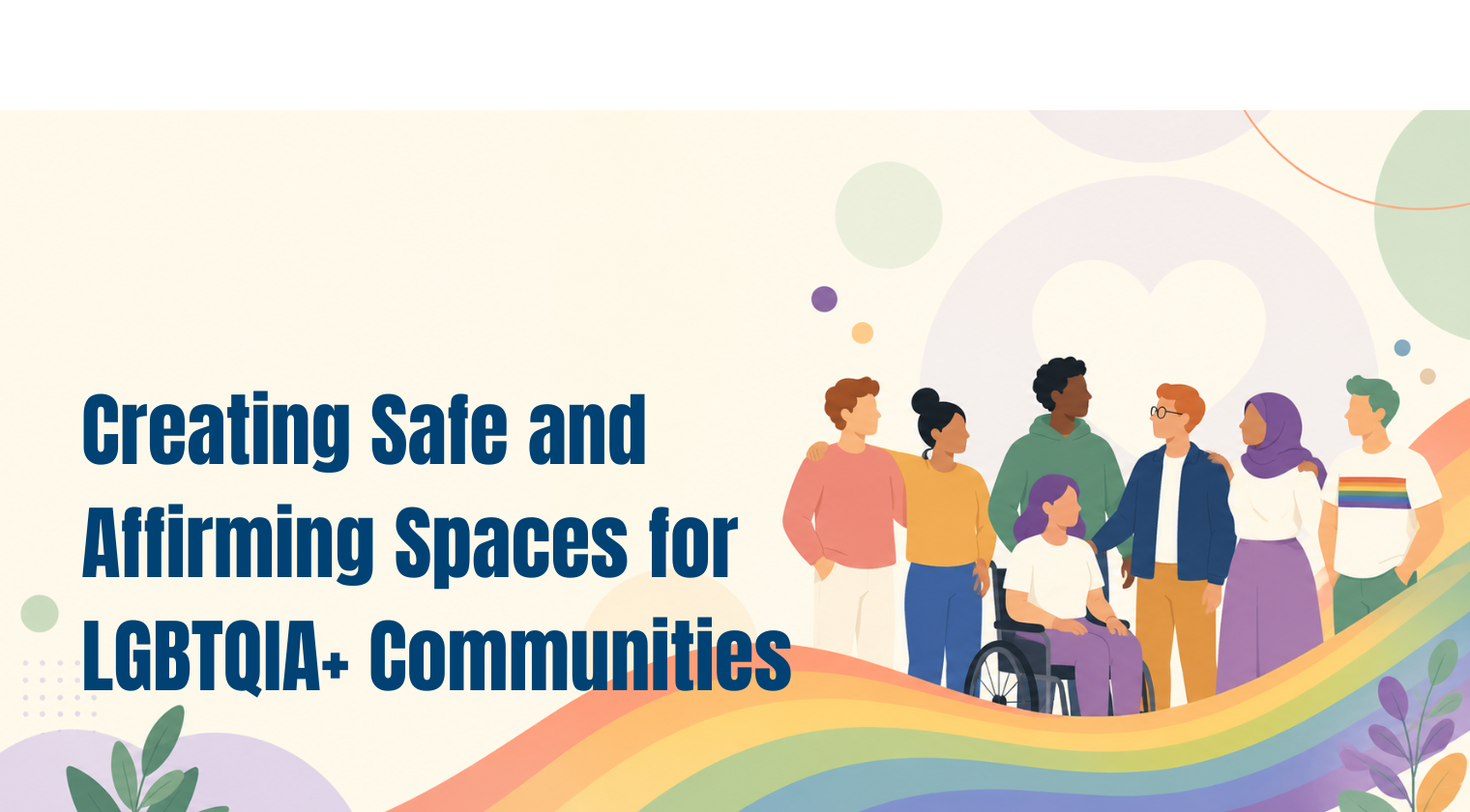 inclusive rainbow image with people affirmingly hugging and rainbow in the background