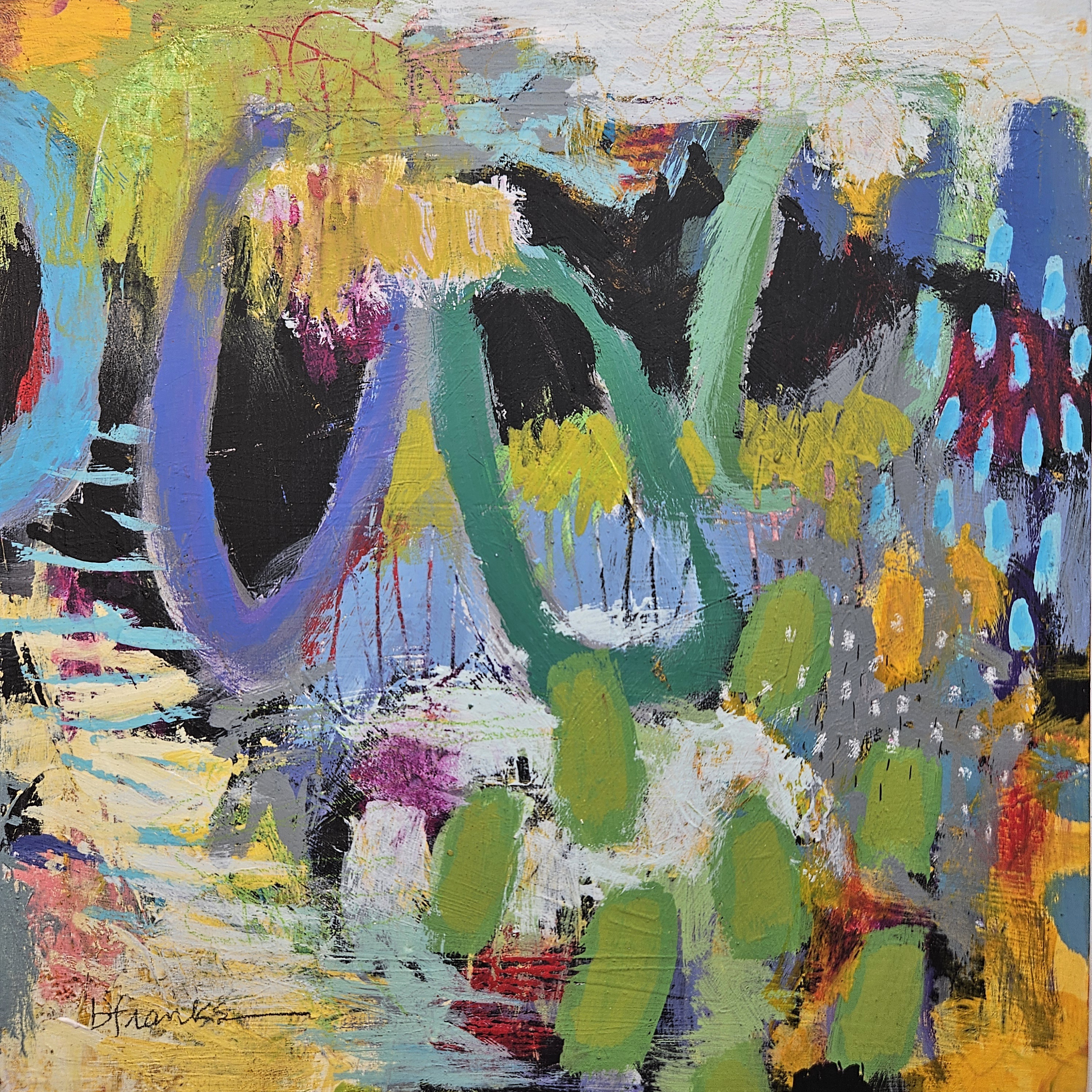 Colorful abstract art inspired by fields of flowers.