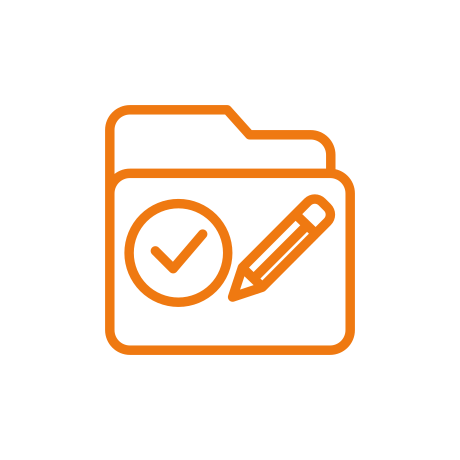 Icono de carpeta lápiz y símbolo de aprobado