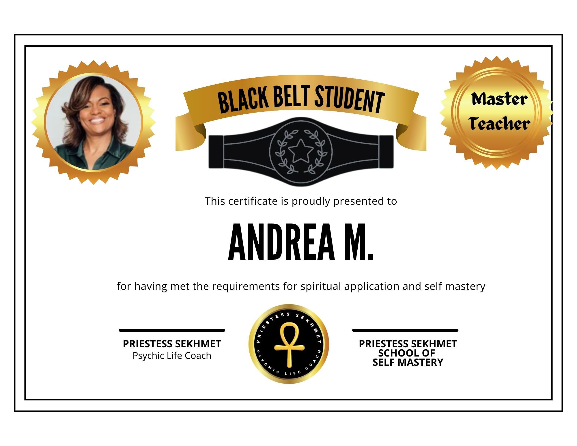andrea m. black belt certificate