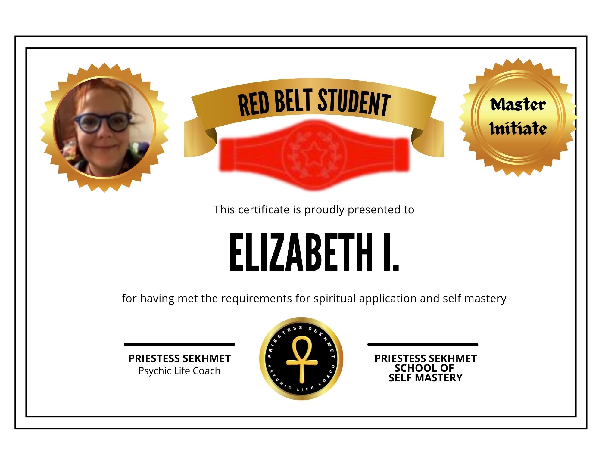 elizabeth i. red belt certificate