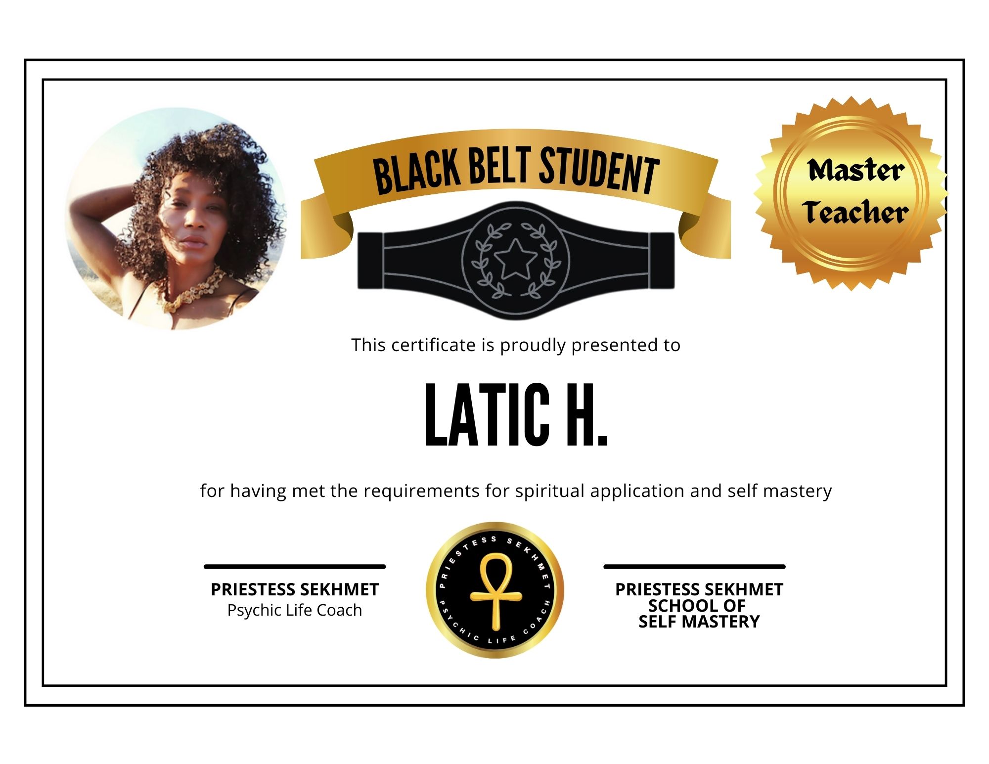 latic h. black belt student certificate