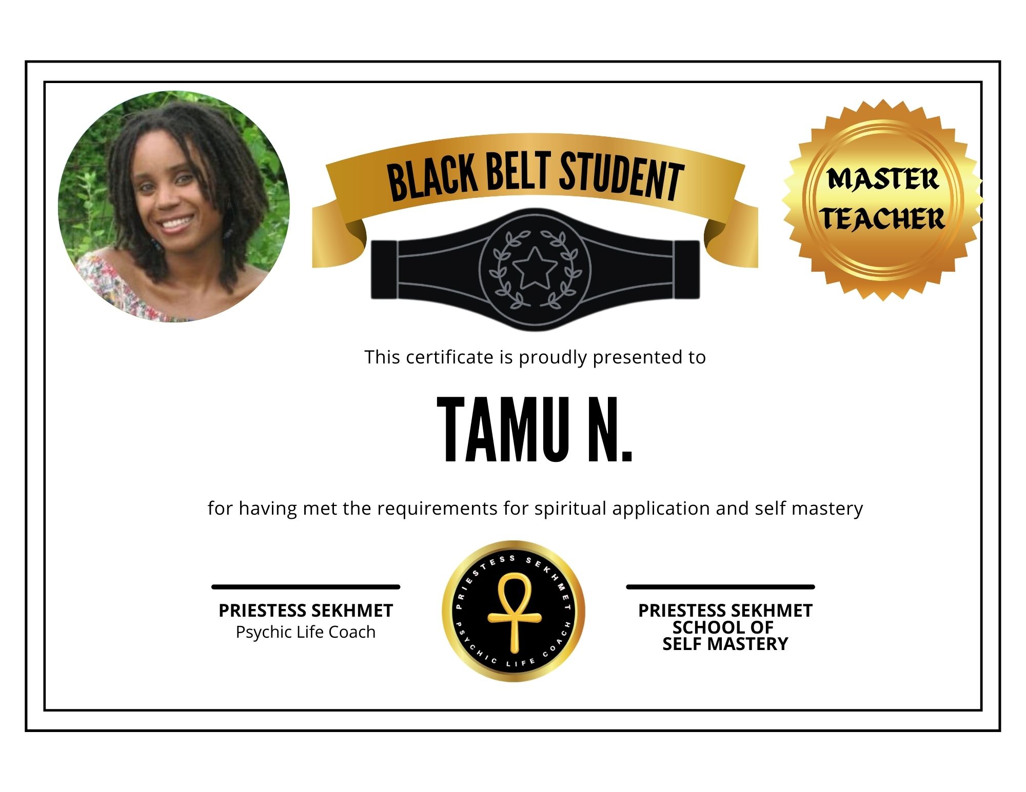 tamu n. black belt student certificate