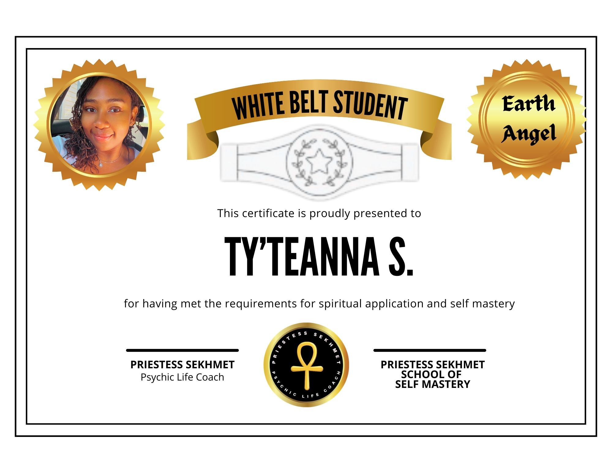 ty'teanna s. white belt certificate