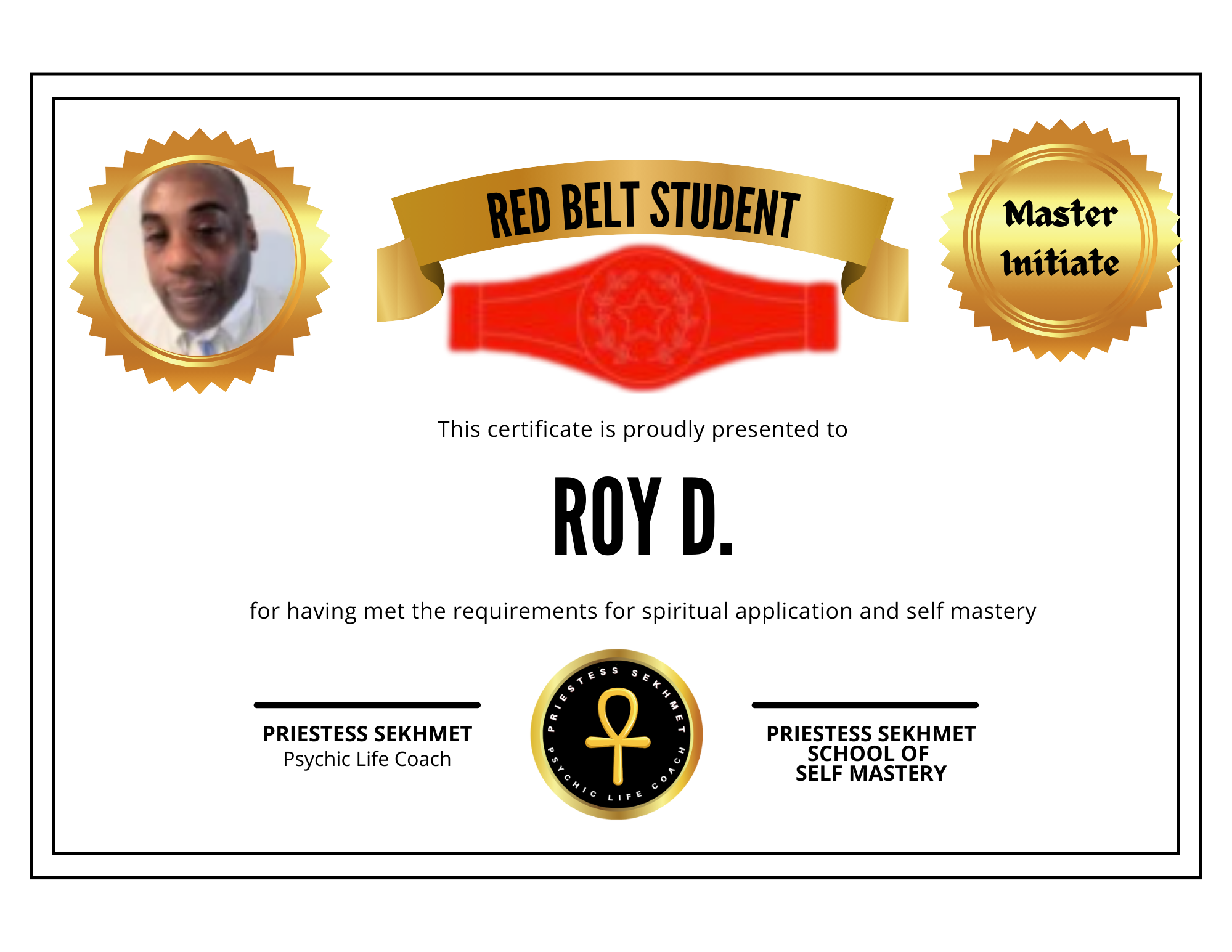 roy d. red belt student certificate