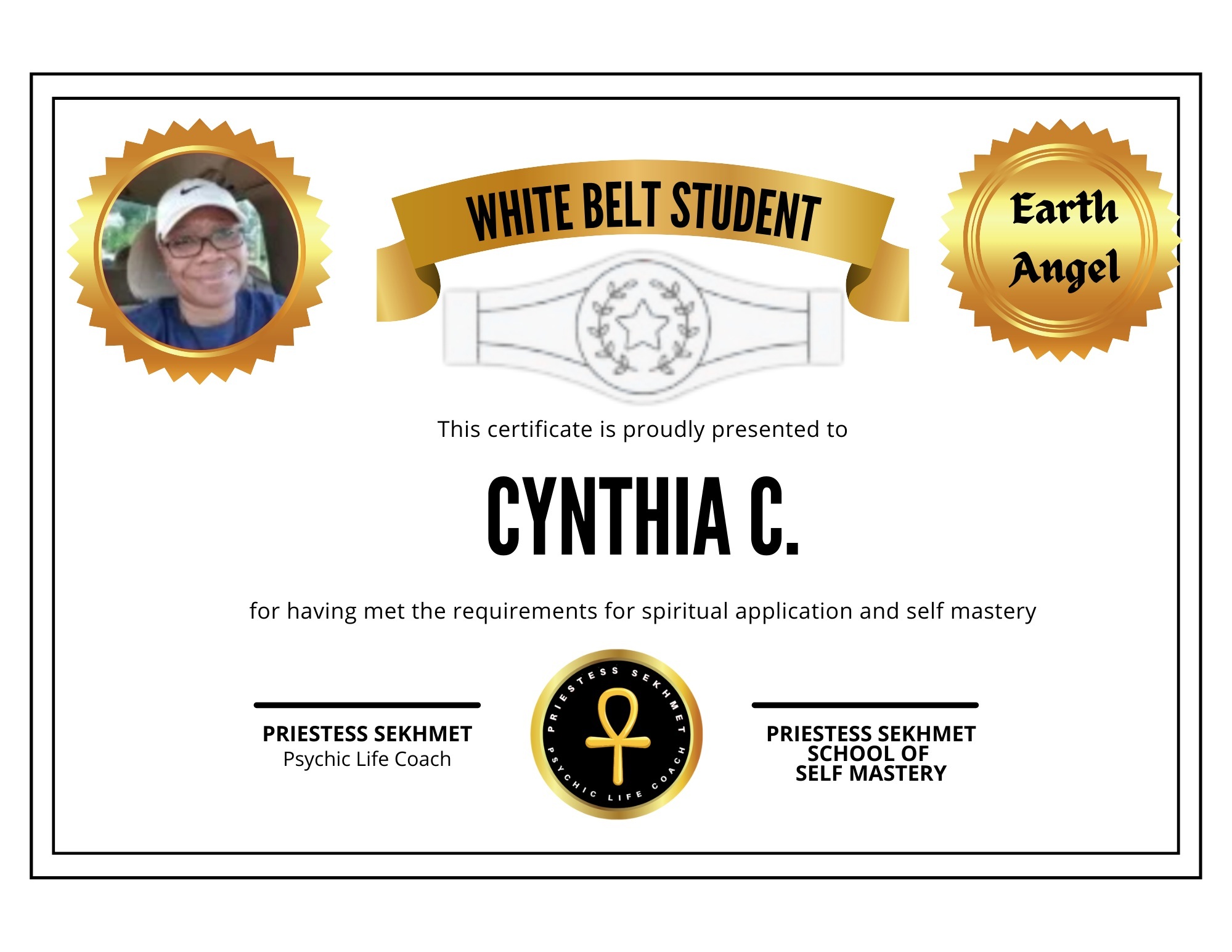 cynthia c. white belt certificate