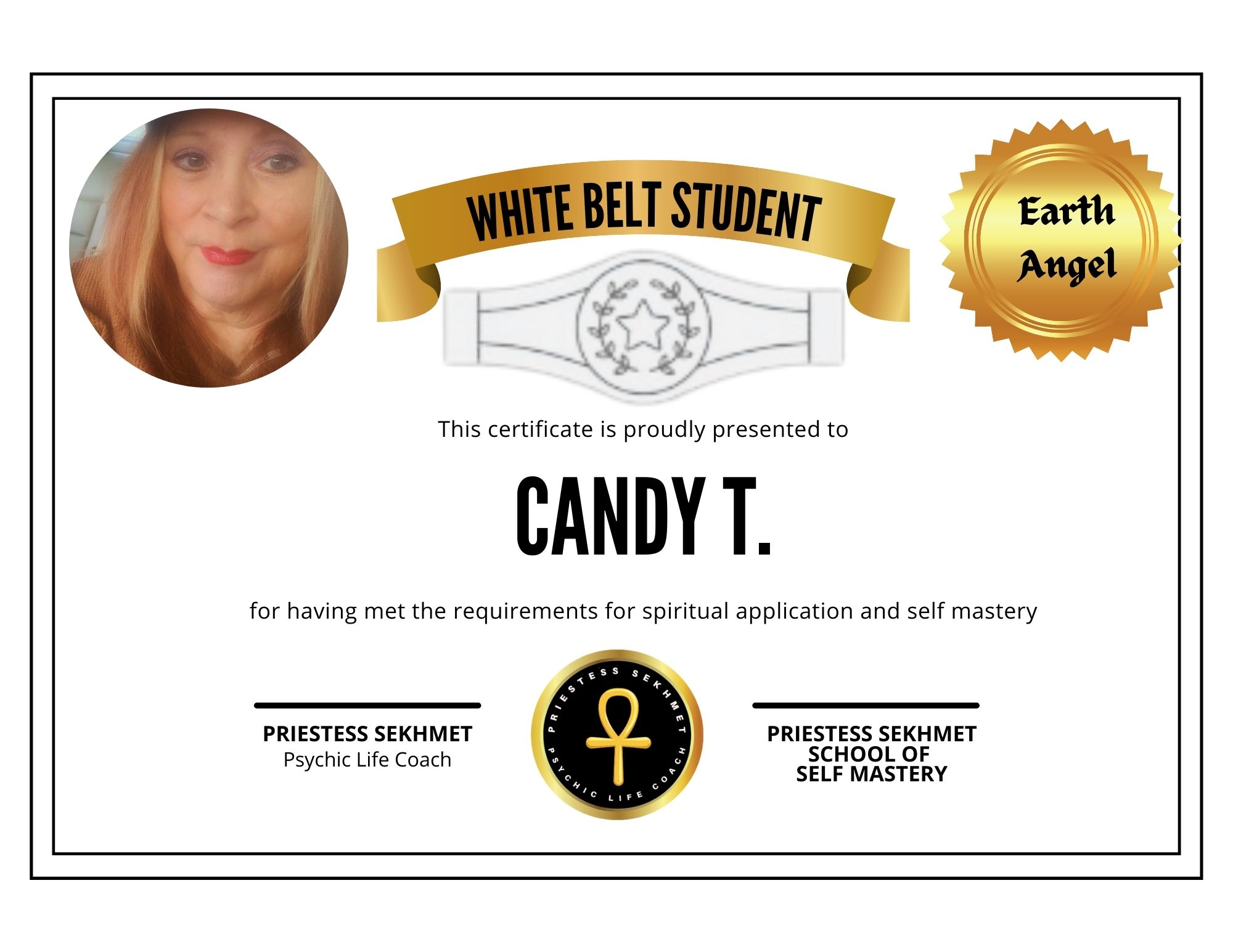 candy t. red belt student certificate