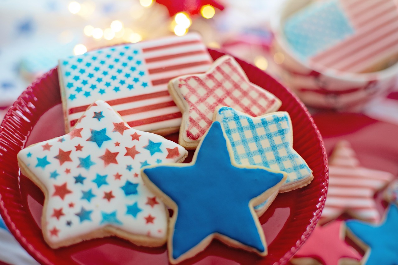 A plate of sugar cookies decorated for the 4th of July