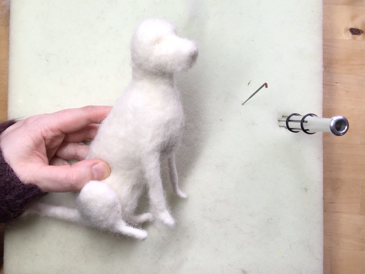 Make a super realistic needle felt sitting dog