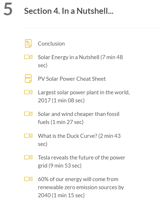 Summary of the Solar Energy Course