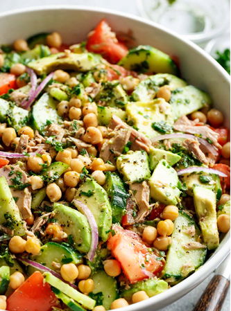 Avocado Chickpea Tuna Salad with a lemon dressing is quick and easy for meal prep! | cafedelites.com