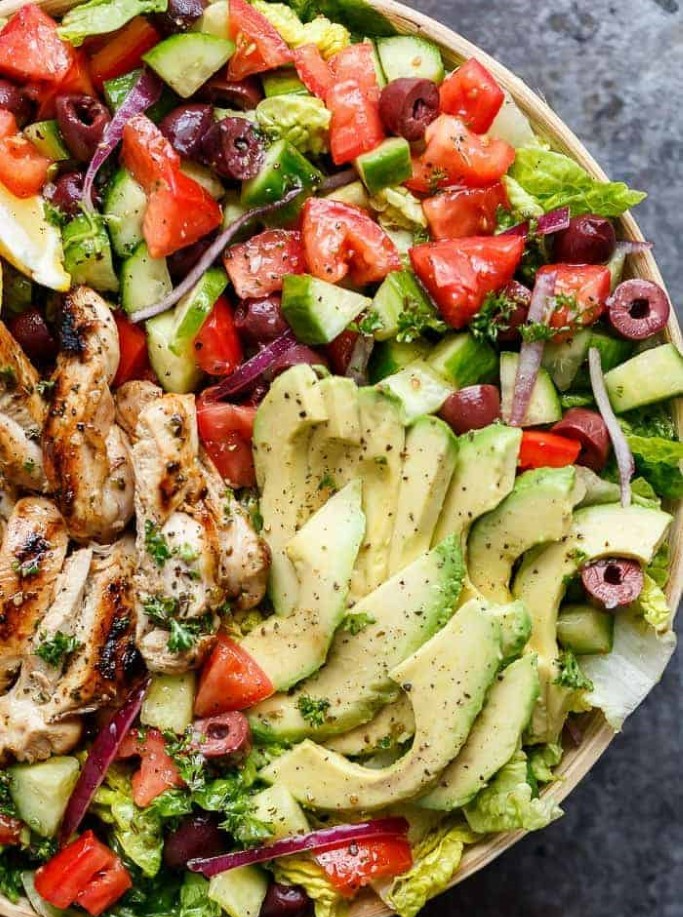 Grilled Lemon Herb Mediterranean Chicken Salad | https://cafedelites.com