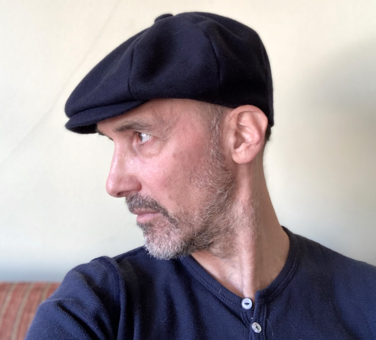 Peter Lappin wears a classic newsboy cap he made