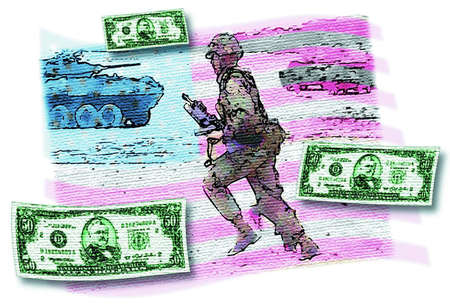 Soldier surrounded by money