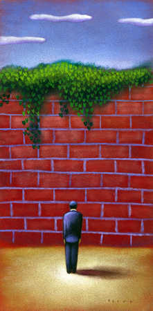 Businessman facing wall, rear view