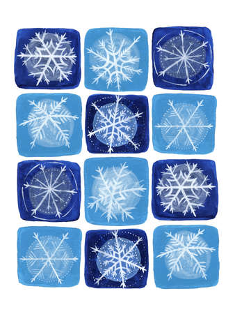 Snowflakes on a blue and white background