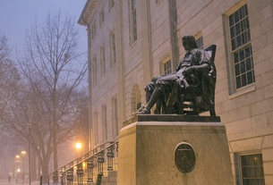 John Harvard Statue in the Snow