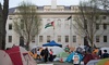 Palestine Flag Over University Hall and Encampment
