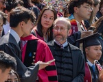 Garber Stands on Widener Steps During Class of 2024 Photo