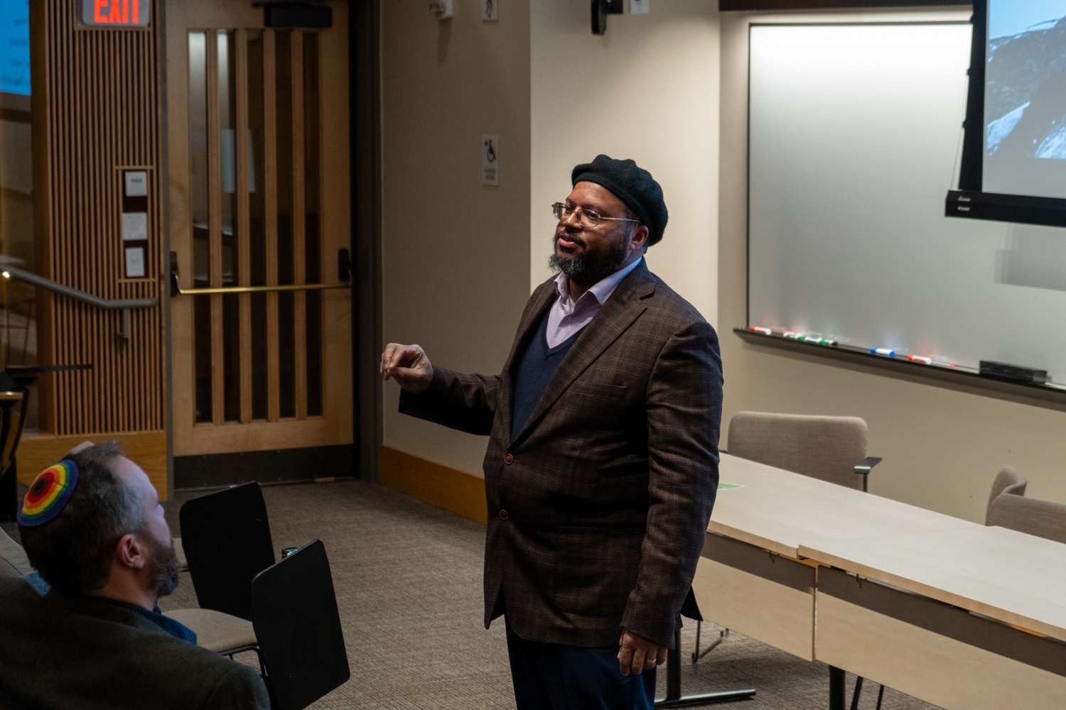 Muslim Chaplain Khalil Abdur-Rashid speaks at an interfaith discussion on mental resilience on Thursday. Campus Rabbi Getzel Davis joined Abdur-Rashid at the event, which was held in Fong Auditorium.