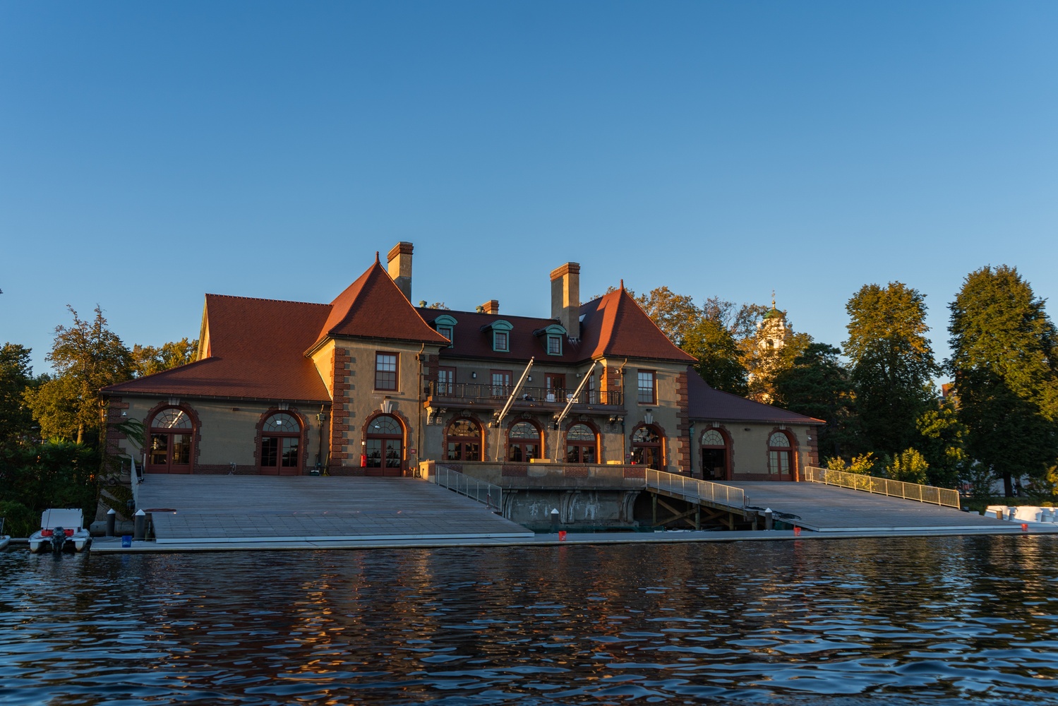 Newell boathouse, where Harvard men's teams practice.