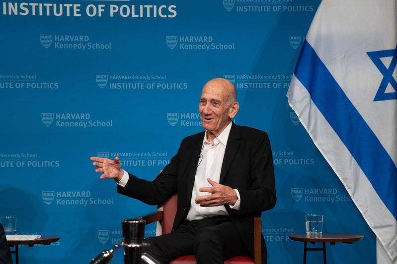 Former Prime Minister of Israel H.E. Ehud Olmert speaks at the Institute of Politics Former Prime Minister of Israel H.E. Ehud Olmert speaks at the Institute of Politics
