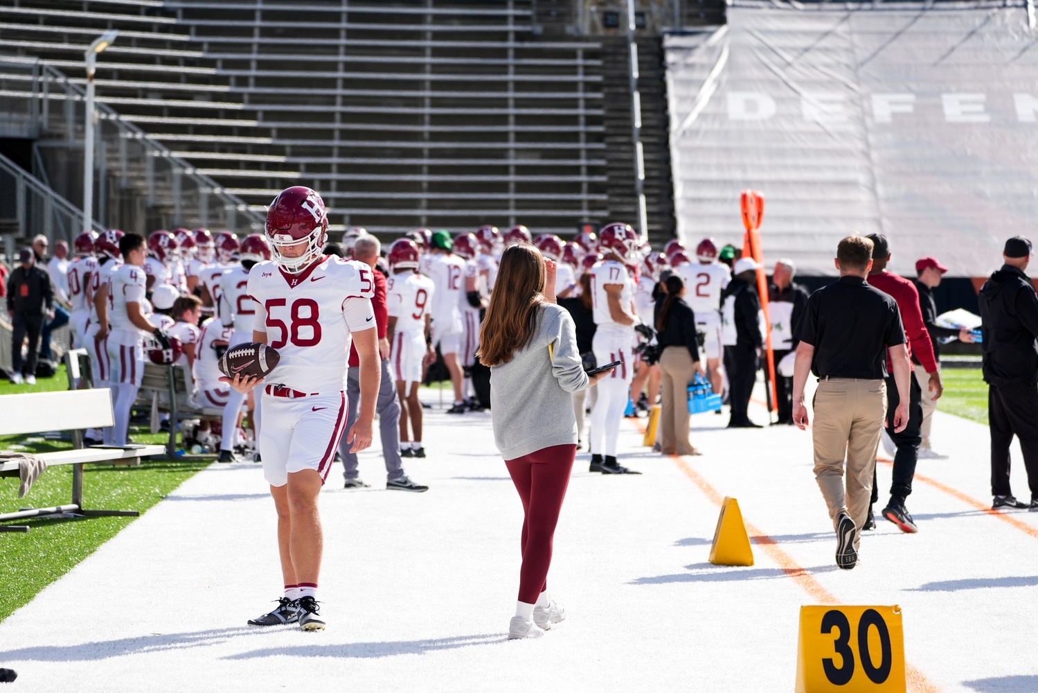 Harvard on the sideline at Princeton over the weekend. The Crimson will face Dartmouth at home on Saturday.