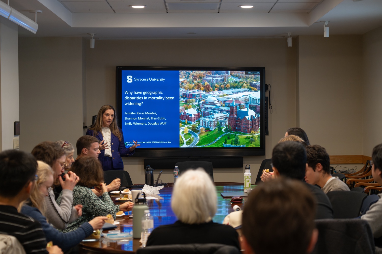 Jennifer Karas Montez, a professor of sociology at Syracuse University, presents on increasing mortality rates on Thursday afternoon.