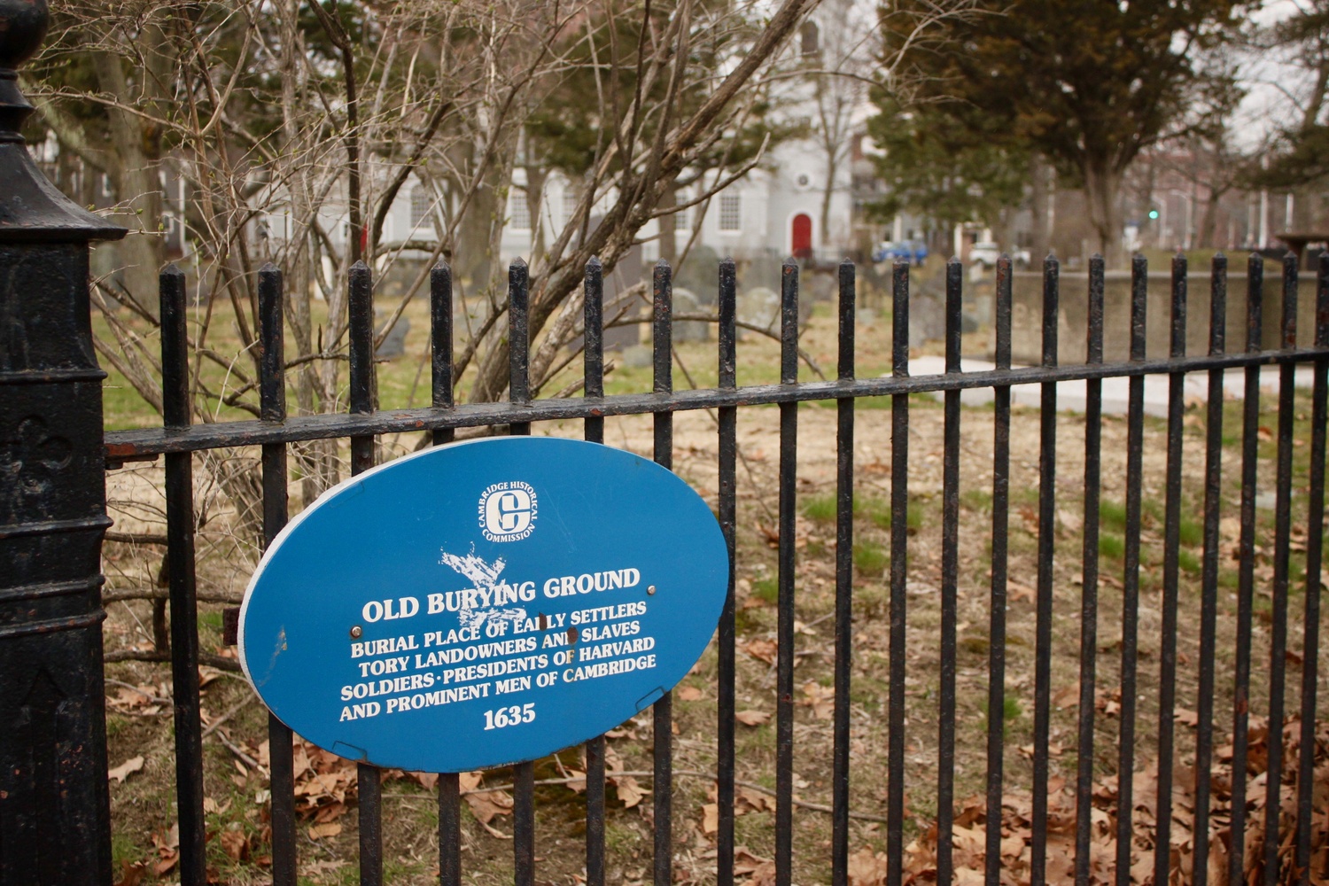 The Old Burying Ground, located on Massachusetts Avenue and Garden Street across from Harvard Yard, opened in 1635.