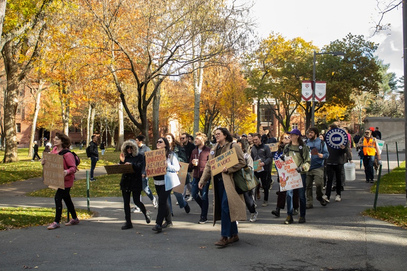 Harvard Academic Workers March through Harvard Yard