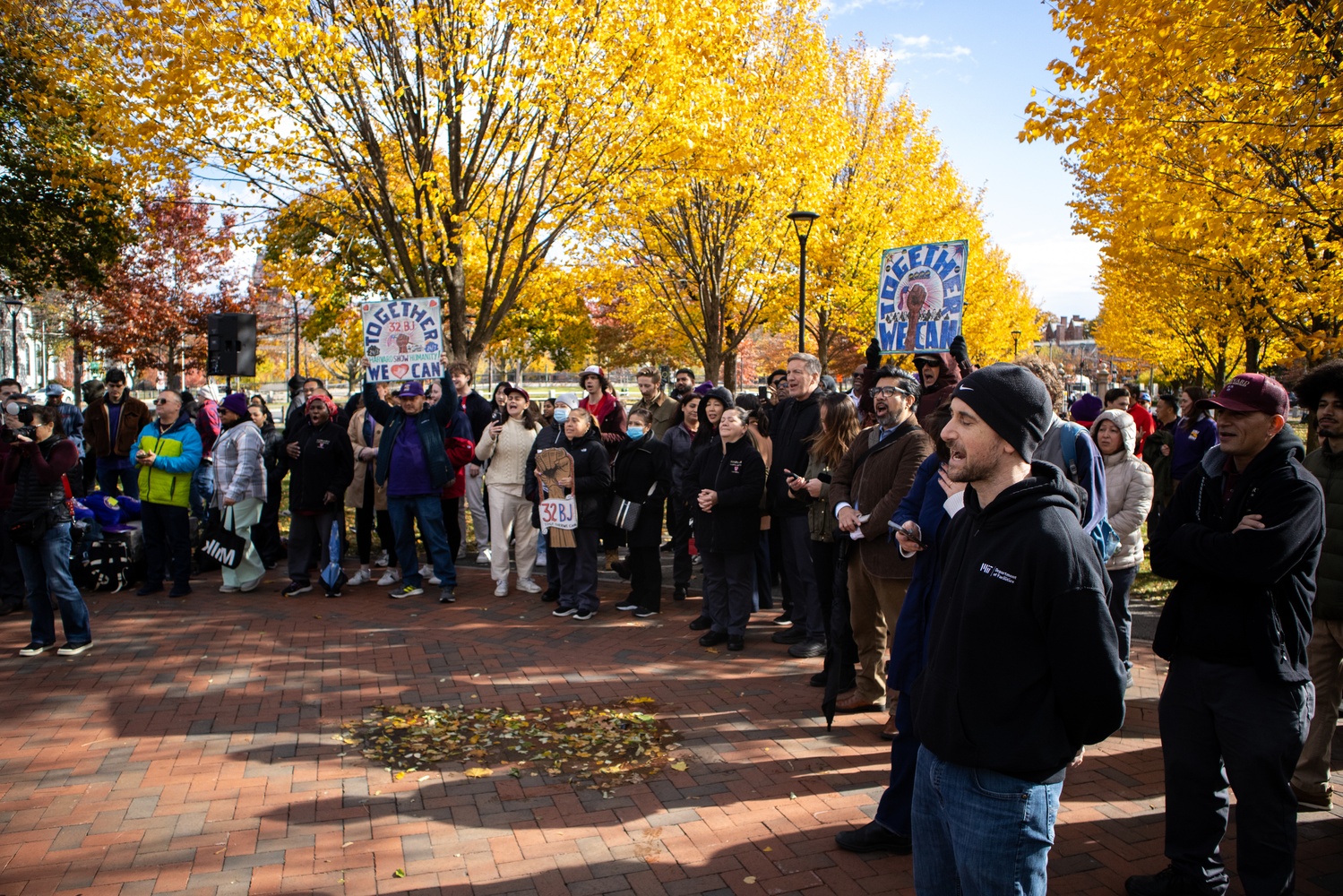 A crowd gathers at the Service Employees International Union rally on Thursday.
