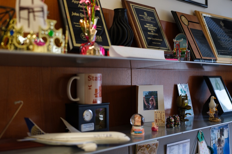 Trophies and Souvenirs in Dr. John Quackenbush's Office