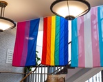 Pride Flags hanging in Lobby of Harvard T.H. Chan School of Public Health
