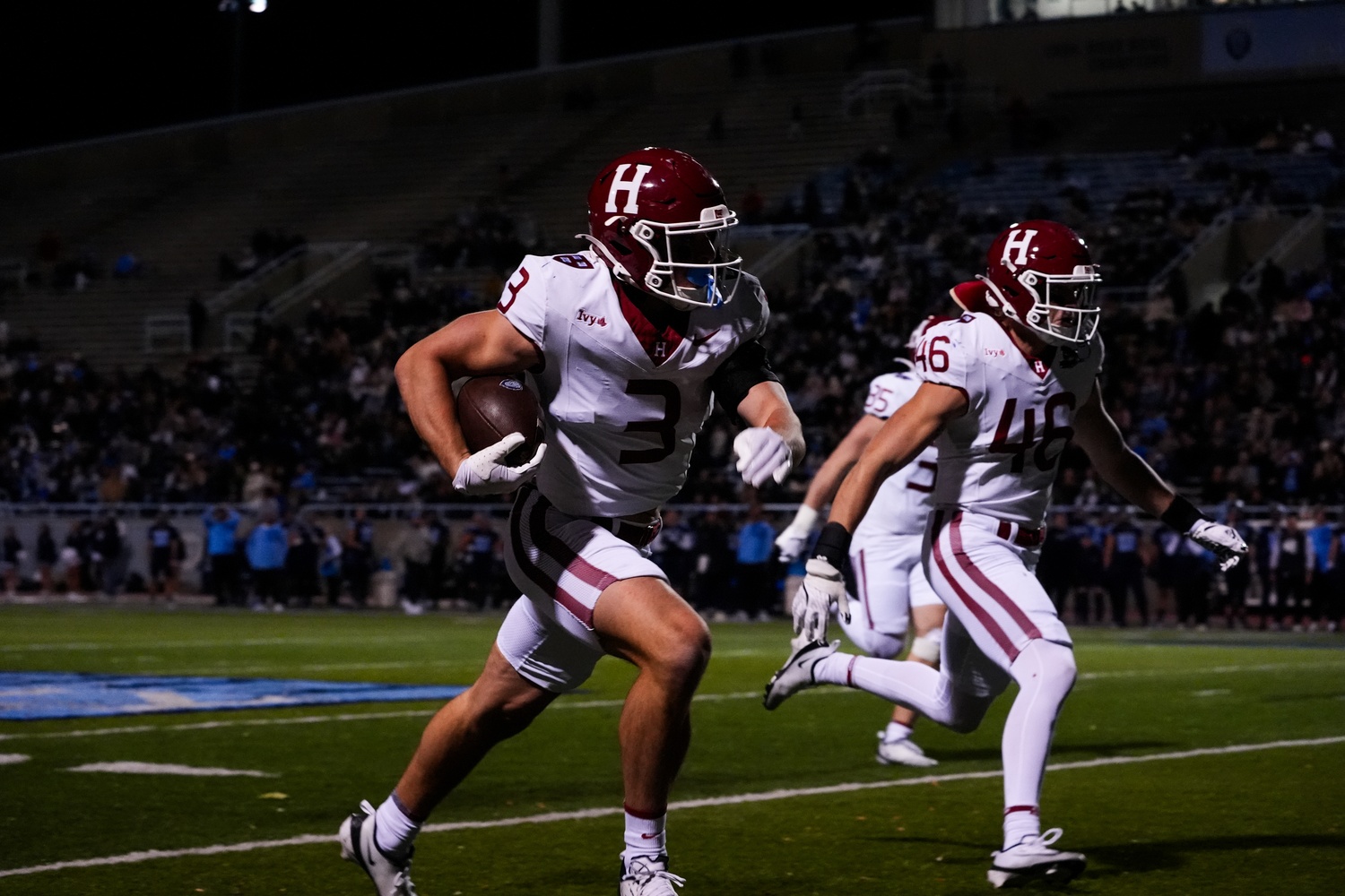 Junior defensive back Jack Donahoe returns an interception deep into Columbia territory in the second quarter.