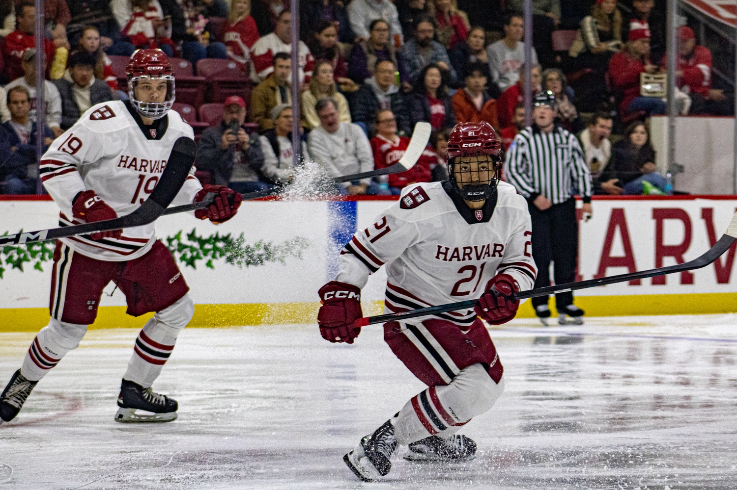 Junior forward Cameron Johnson skates across the ice during a matchup against Cornell. 