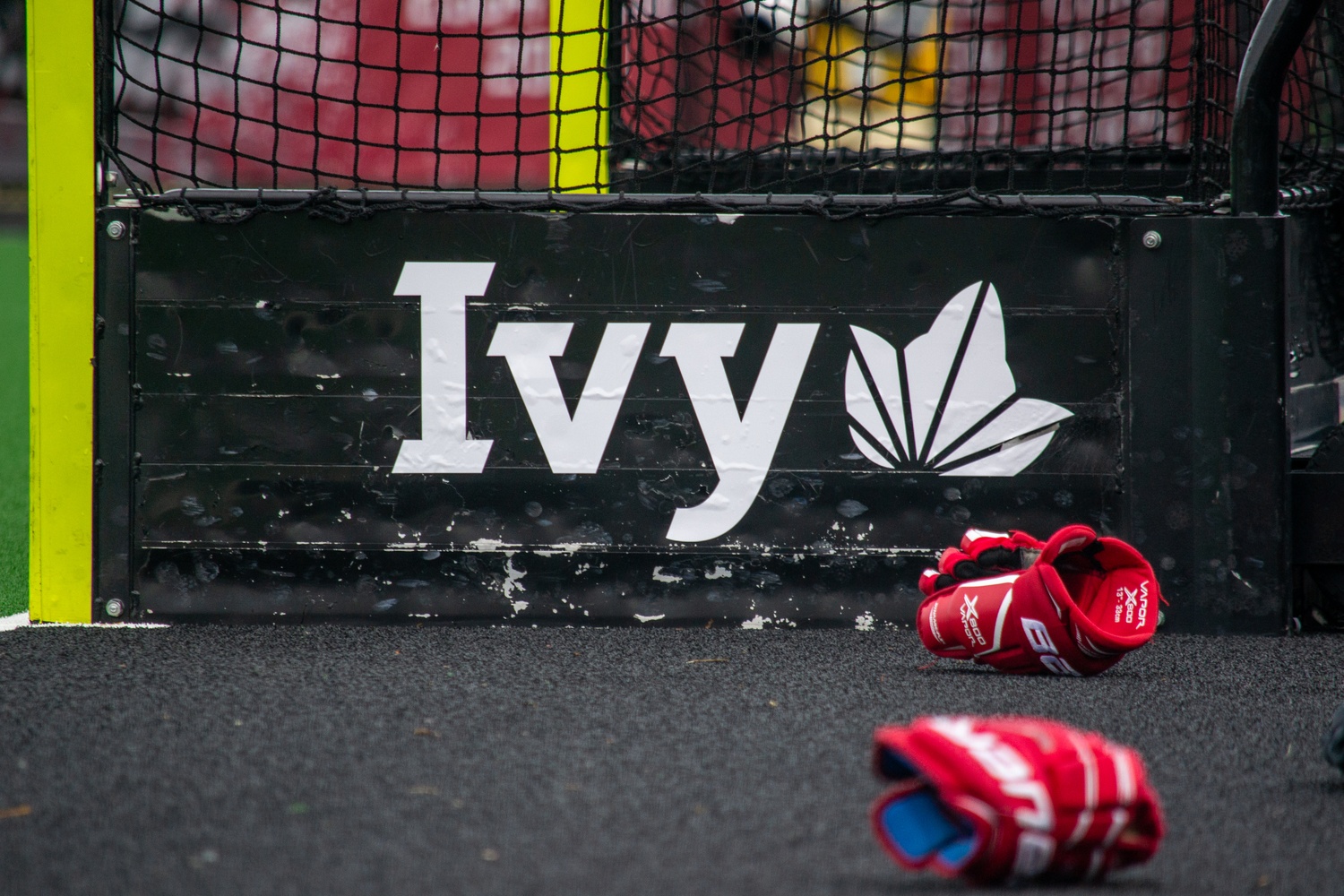 A goalies gloves lie discarded after Harvard's victory on Friday to advance to the Ivy Championship.
