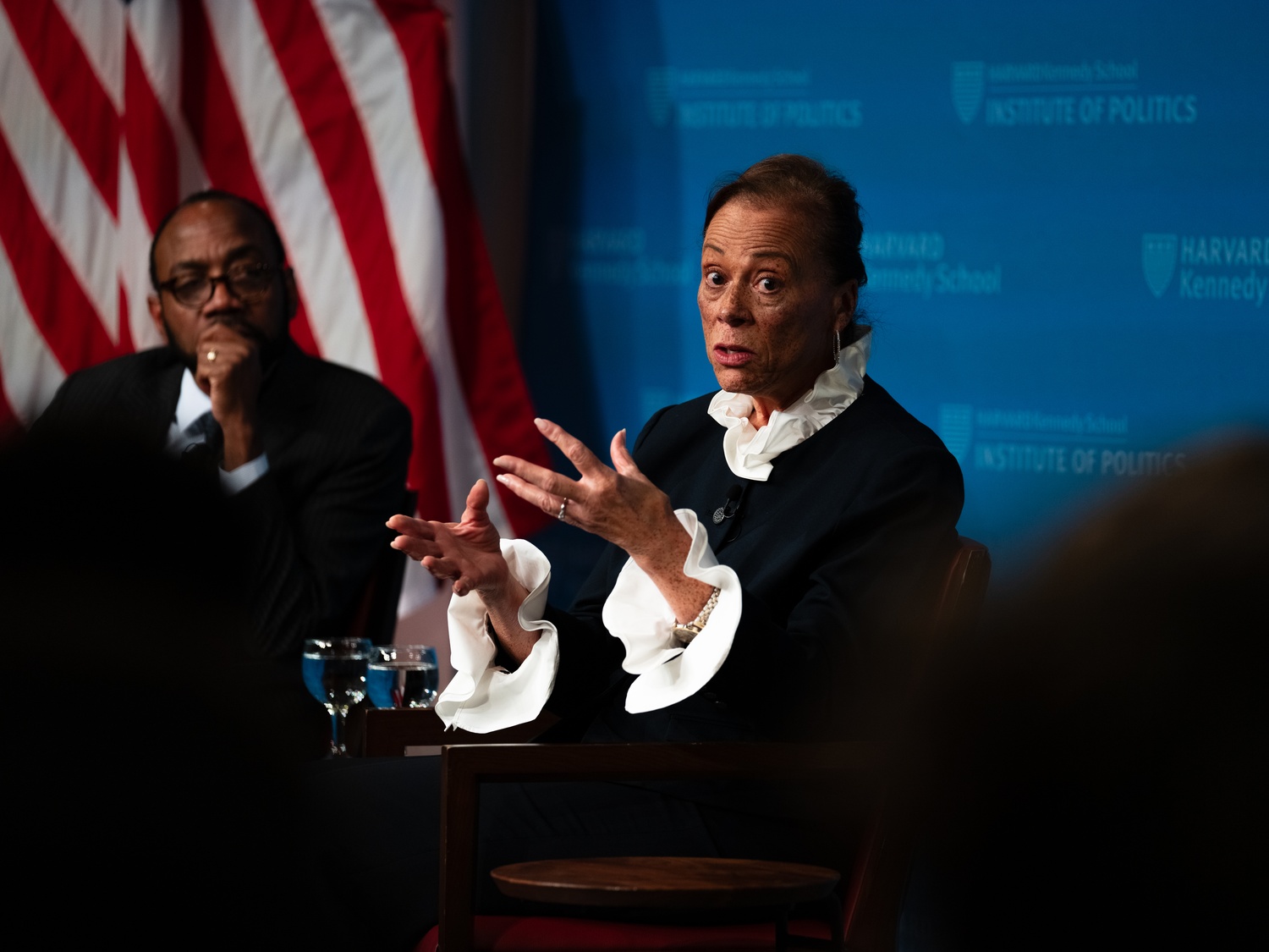 Lonnie Ali, the wife of late boxer Muhammad Ali, speaks at an Institute of Politics Forum on her husband's legacy.