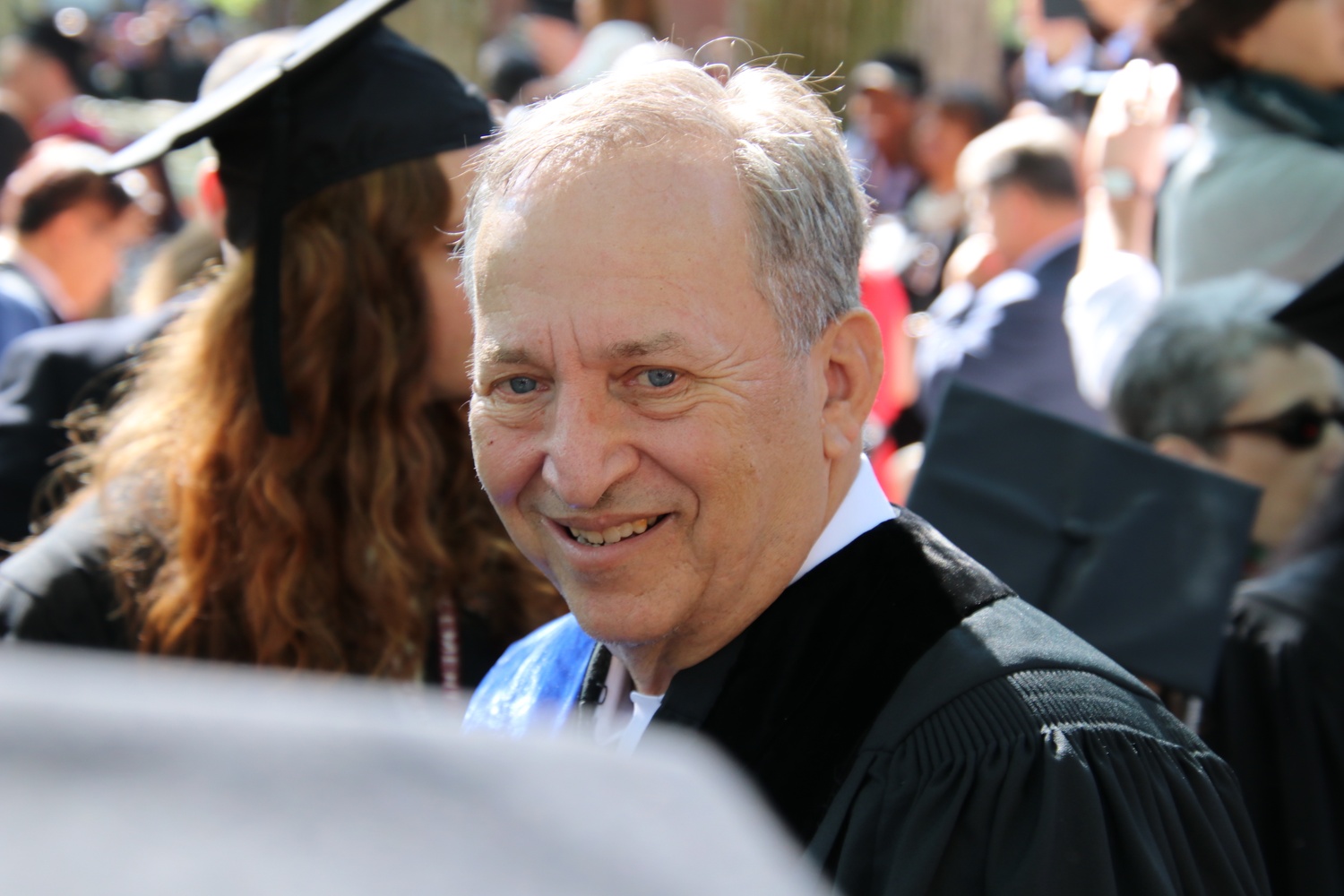 Former Harvard President Lawrence H. Summers processes into the University's 2018 Commencement ceremony. The former Treasury secretary remained in contact with convicted sex offender Jeffrey E. Epstein until the day before Epstein's arrest in 2019.