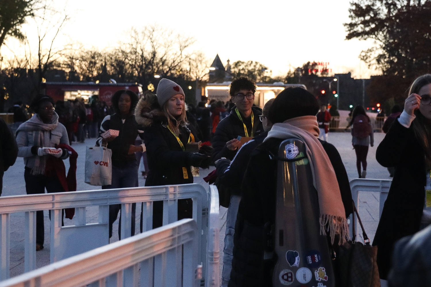 Harvard students gather in the Science Center Plaza for a merch giveaway and celebration HYpefest event in anticipation of the Harvard-Yale game.