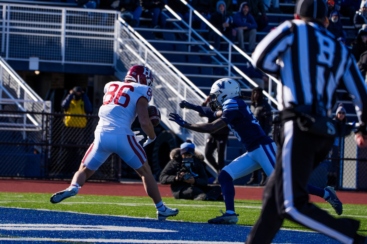 The football slips through the hands of senior tight end Ryan Osborne, setting up Villanova for some more early momentum that Harvard never reversed.
