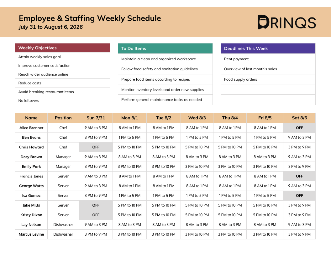 Restaurant Schedule Template - Venngage